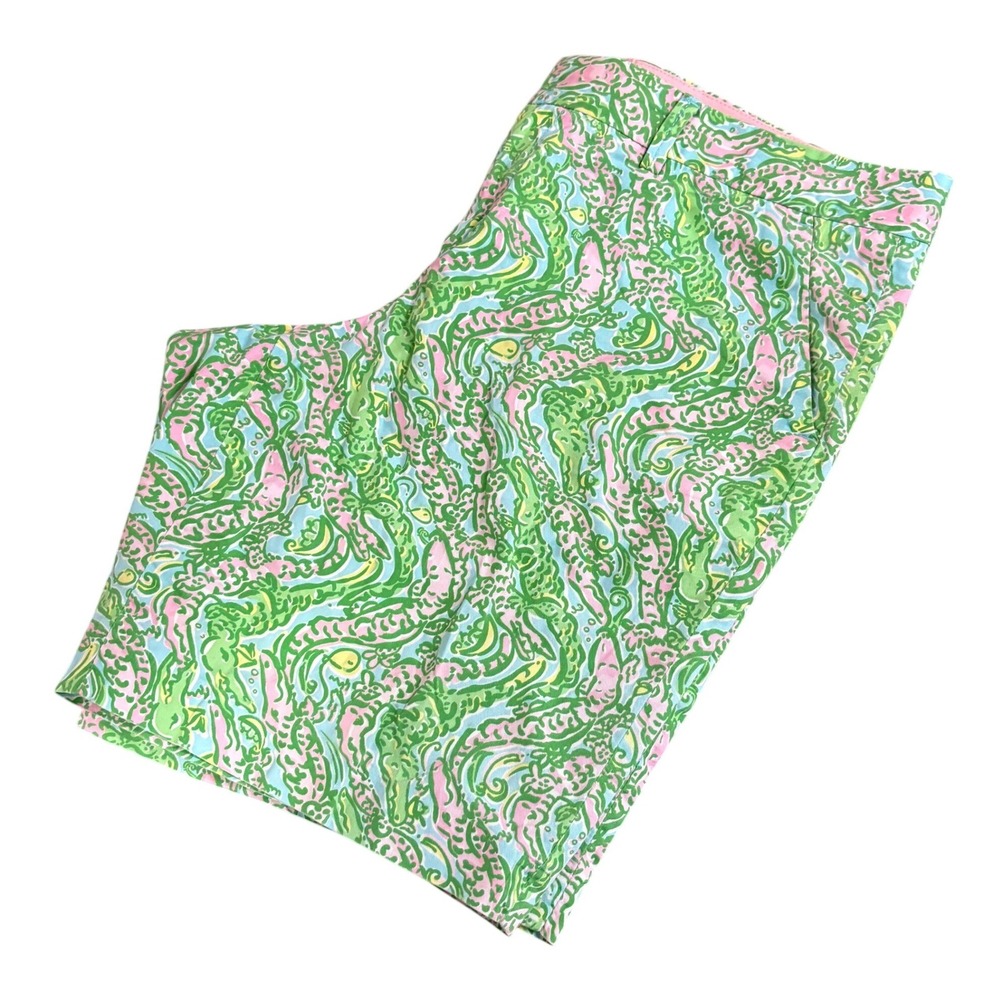 LILLY‎ PULITZER Avenue Shorts Womens 12 Pink Green Paisley Bermuda Missing Btn
